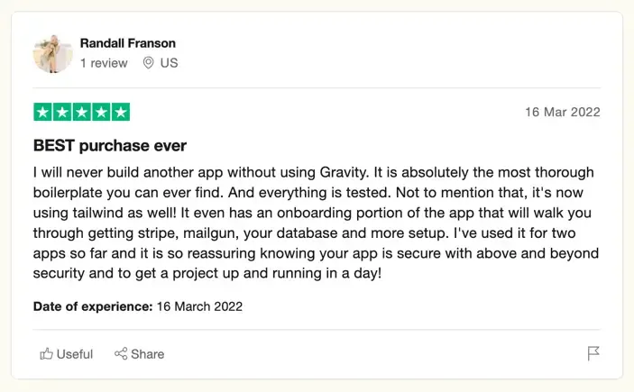 An independant review of Gravity SaaS boilerplate on TrustPilot